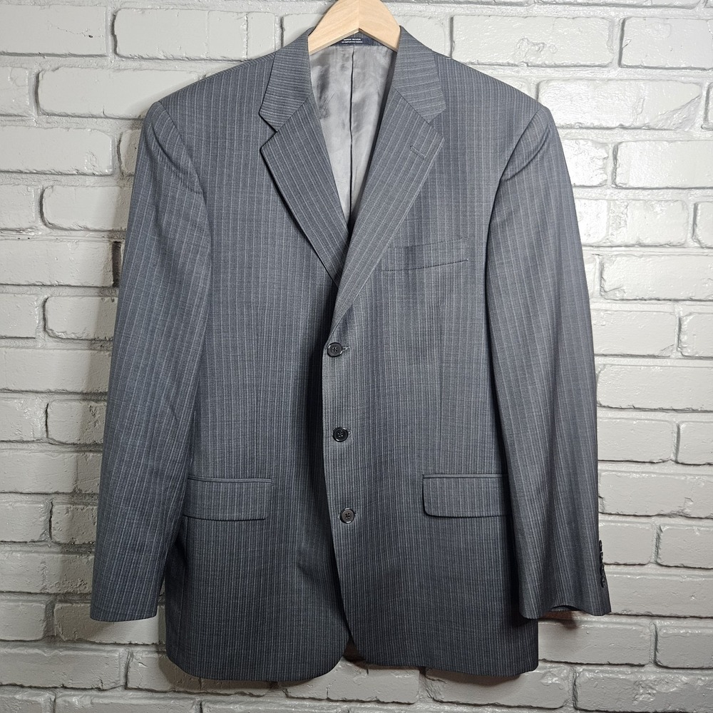 Vintage Hart‎ Schaffner Marx Suit Mens Gray Pinstripe 46R 37x30 USA